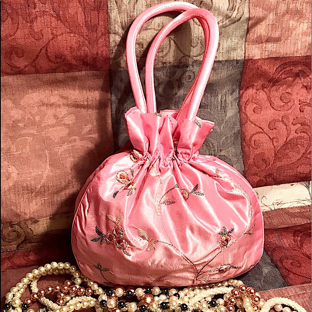 Silk Embroidered Drawstring Handbags